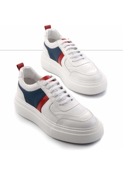 Beyaz Kırmızı Napa Hakiki Deri Erkek Sneaker E01901251843