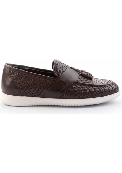 Kahve Örgü Hakiki Deri Erkek Loafer Ayakkabı E01798105216