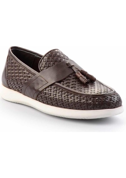 Kahve Örgü Hakiki Deri Erkek Loafer Ayakkabı E01798105216