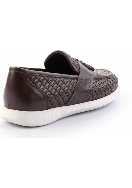 Kahve Örgü Hakiki Deri Erkek Loafer Ayakkabı E01798105216