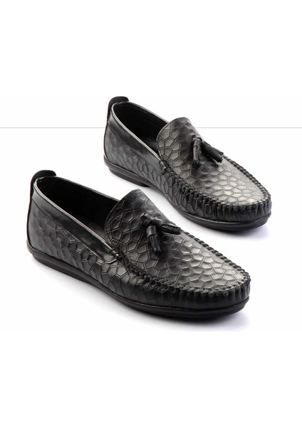 Siyah Hakiki Deri Erkek Loafer Ayakkabı E01323120003