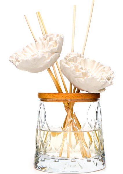 Kristal Cam Şişe Çiçek Taş Çubuklu Dark Amber Oda Kokusu