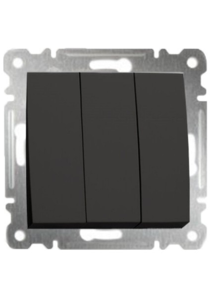 Karea Siyah Üçlü Anahtar Parlak Çerçevesiz