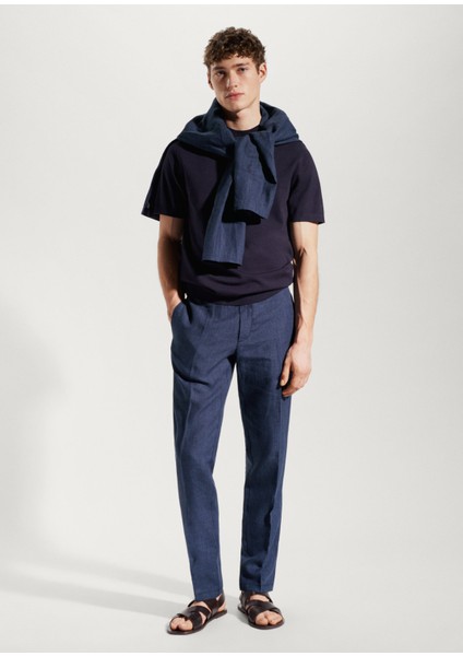 Man Slim Fit %100 Keten Pantolon modelleri