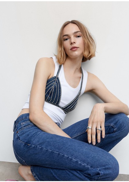 Yapay elmaslı denim üst fırsatları