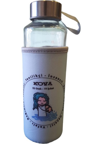 Mavi Kova Burcu Kılıflı Cam Matara 400ML