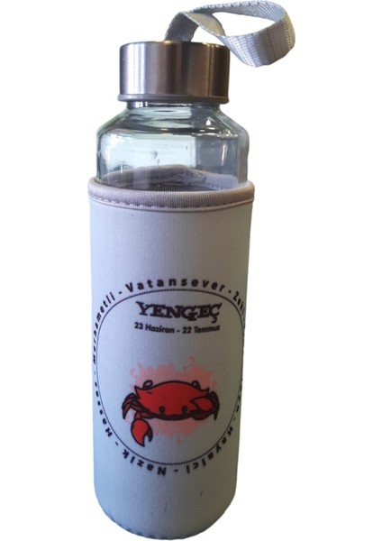 Mavi Yengeç Burcu Kılıflı Cam Matara 400ML