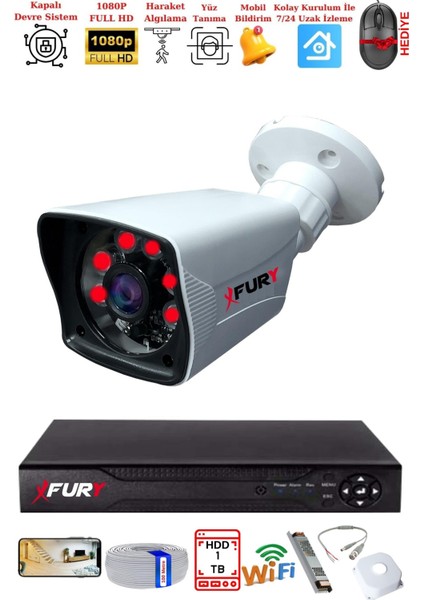 1 Kameralı 2mp Full Hd Görüntü 6 Atom LED Gece Görüşlü Dış Mekan Güvenlik Kamerası Seti 1tb