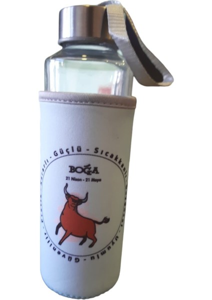 Mavi Boğa Burcu Kılıflı Cam Matara 400ML
