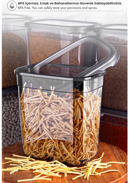 24'lü Etiketli Kare Erzak Saklama Kabı ve Kaşıklı Baharatlık Seti - (1750ML + 1200ML + 450 Ml)