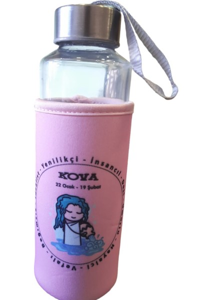 Pembe Kova Burcu Kılıflı Cam Matara 400ML