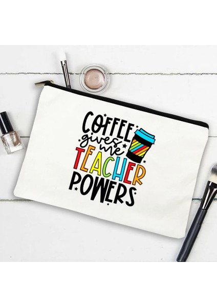 W16297-TBWH-D Stili Kadın Kanvas Kozmetik Kutuları Çanta Makyaj Çantası Kahve Bana Öğretmen Güç Ver Ruj Organizatör Okula Dönüş Öğretmenin En Iyi Hediyeleri (Yurt Dışından)