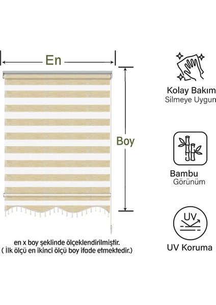 Binbir Perde Krem Kırçıllı Boncuklu Zebra Perde