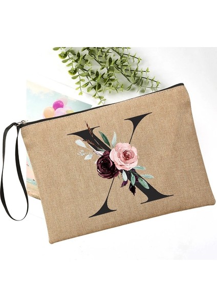 Q02164-A012BR-S Tarzı Mektup Yazı Tipi A B C D Debriyaj Özel Ad Mektup Kombinasyonu Basit Keten Bileklik El Çantası Çiçek Tatil Seyahat Organizatör Çantası (Yurt Dışından)