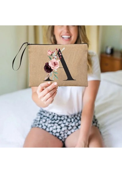 Q02164-A012BR-S Tarzı Mektup Yazı Tipi A B C D Debriyaj Özel Ad Mektup Kombinasyonu Basit Keten Bileklik El Çantası Çiçek Tatil Seyahat Organizatör Çantası (Yurt Dışından) fiyatları