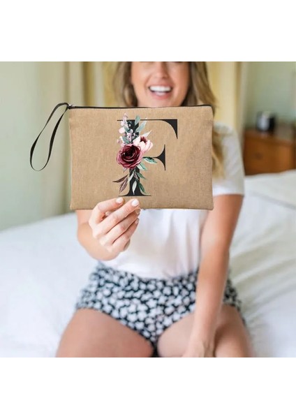 Q02164-A012BR-S Tarzı Mektup Yazı Tipi A B C D Debriyaj Özel Ad Mektup Kombinasyonu Basit Keten Bileklik El Çantası Çiçek Tatil Seyahat Organizatör Çantası (Yurt Dışından) modelleri