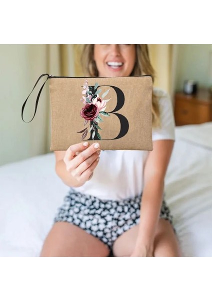 Q02164-A012BR-S Tarzı Mektup Yazı Tipi A B C D Debriyaj Özel Ad Mektup Kombinasyonu Basit Keten Bileklik El Çantası Çiçek Tatil Seyahat Organizatör Çantası (Yurt Dışından) fırsatları