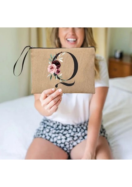 Q02164-A012BR-S Tarzı Mektup Yazı Tipi A B C D Debriyaj Özel Ad Mektup Kombinasyonu Basit Keten Bileklik El Çantası Çiçek Tatil Seyahat Organizatör Çantası (Yurt Dışından) indirimleri