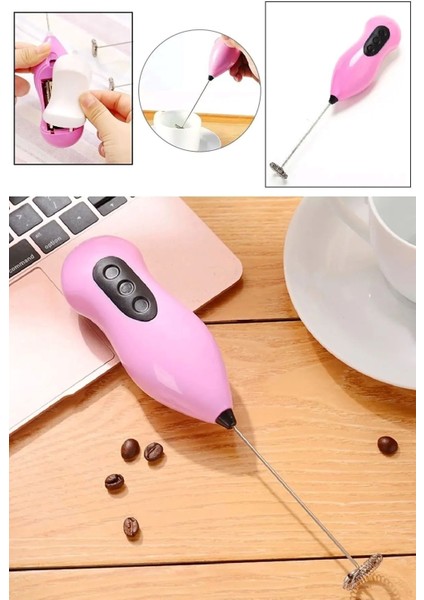 Mini Mixer Kahve Süt Köpürtücü Karıştırıcı Cappucino Mikser Pembe