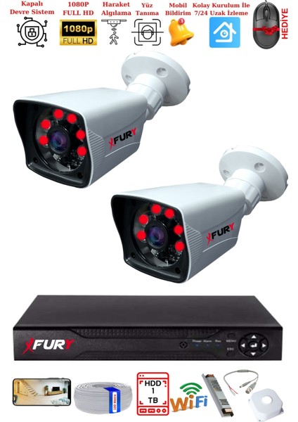 2 Kameralı 2mp Full Hd Görüntü 6 Atom LED Gece Görüşlü Dış Mekan Güvenlik Kamerası Seti 1tb