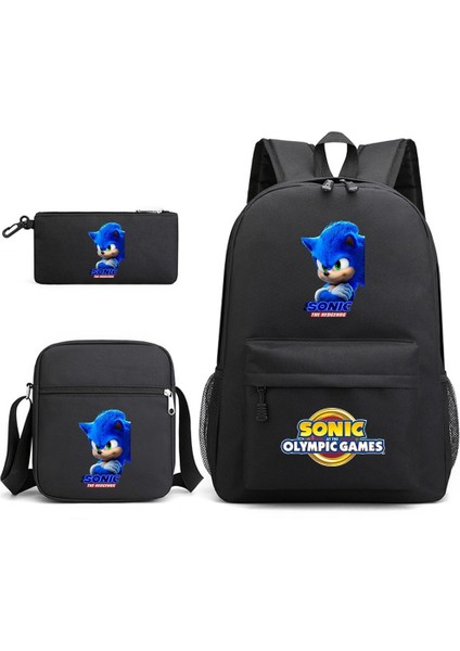 Sonic Desenli Üç Parçalı Öğrenci Okul Çantası (Yurt Dışından)