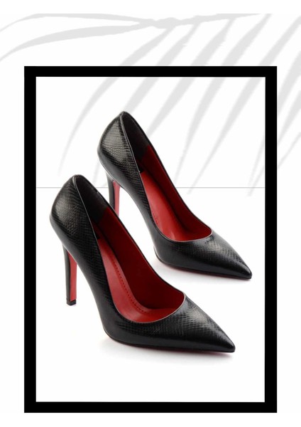 Siyah Yılan Baskı Kadın Klasik Topuklu Ayakkabı K01455018007