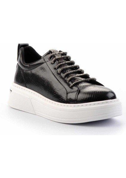 Siyah Yılan Baskı Kadın Sneaker K01377023409