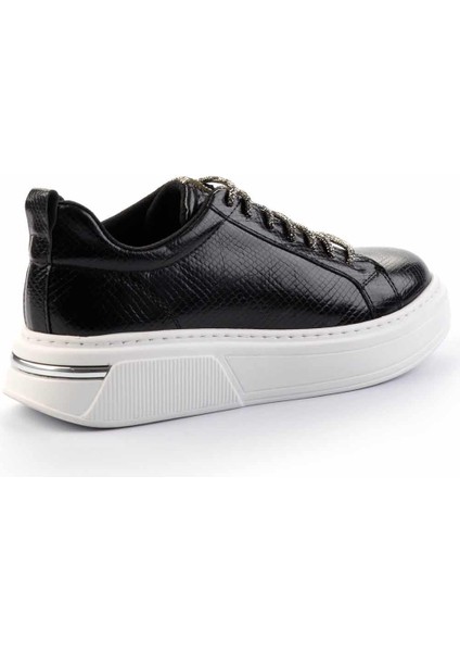 Siyah Yılan Baskı Kadın Sneaker K01377023409
