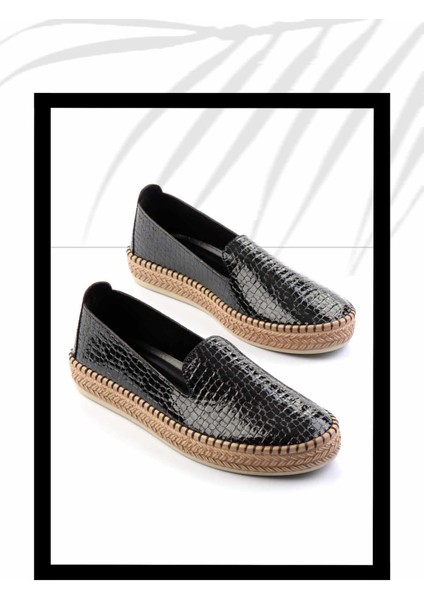 Siyah Kroko Kadın Espadril K01309230811