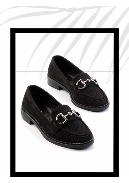 Siyah Süet Kadın Loafer Ayakkabı K01362245702