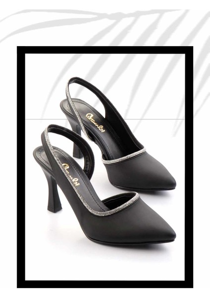 Mat Siyah Saten Kadın Klasik Topuklu Ayakkabı K01471060138