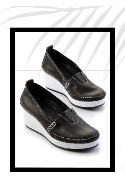 Siyah Deri Kadın Casual Ayakkabı K01908004503