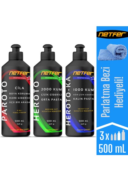 3'lü Orta Kalın Pasta Cila Set - 3x500 mL