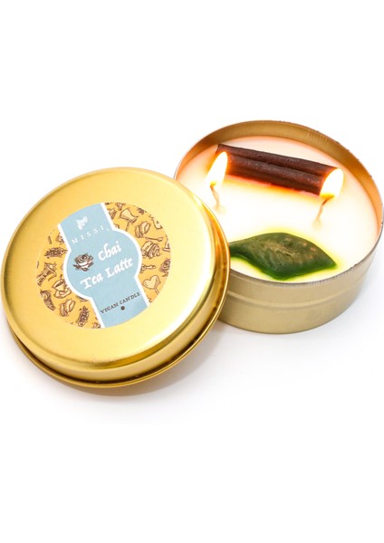 Chaı Tea Latte Kokulu Gold Teneke Vegan Mum /seyahat Mumu