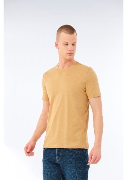 Erkek Günlük % 100 Pamuk Sıfır Yaka Kısa Kollu Renkli Tişört Buzlu Kahve - 421