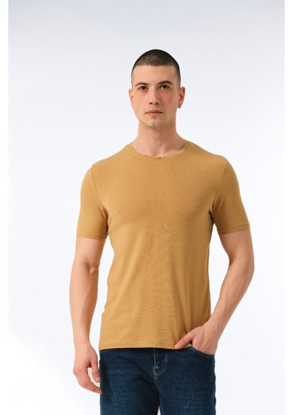 Erkek Günlük % 100 Pamuk Sıfır Yaka Kısa Kollu Renkli Tişört Buzlu Kahve - 421 fiyatları