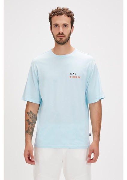 Sand Sky Blue Baskılı Oversize Erkek Tişört