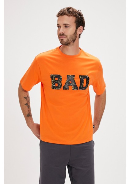 Levin Turuncu Baskılı Oversize Erkek Tişört