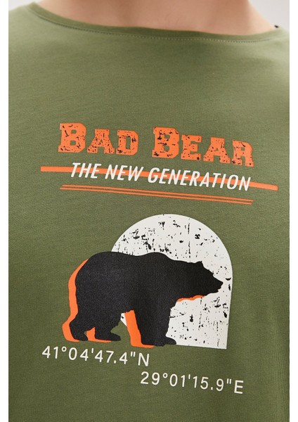 Bad Bear Derek Soluk Yeşil Baskılı Erkek Tişört