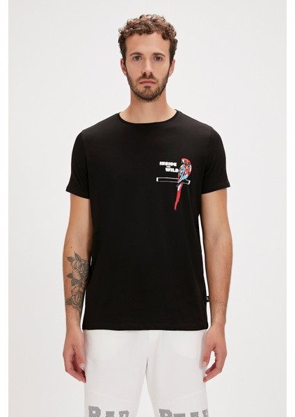 Macaw Siyah Baskılı Erkek Tişört