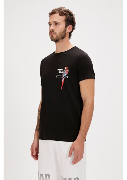 Macaw Siyah Baskılı Erkek Tişört fiyatları