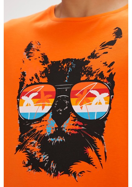 Manx Turuncu Baskılı Erkek Tişört modelleri