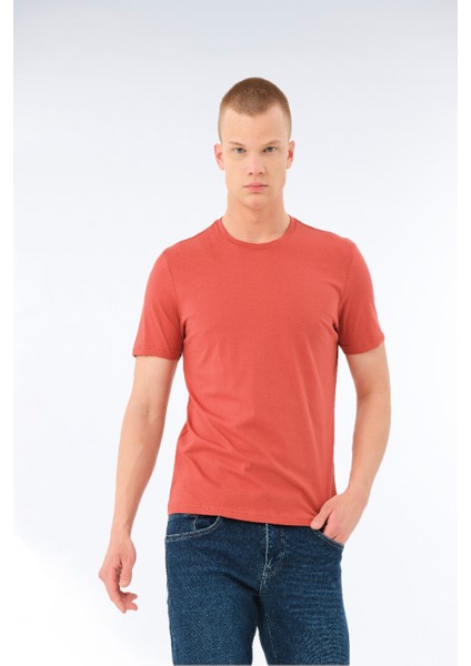 Erkek Günlük Pamuk Sıfır Yaka Kısa Kollu Renkli Tişört Mars - 421