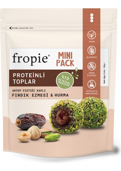 mini Vegan Proteinli meyve Topları - Antep Fıstığı Kaplı & Fındık Ezmeli 32 gr x 4 Adet modelleri
