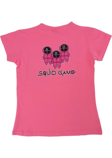 Kız Çocuk Squid Game Baskılı Penye Likralı Kısa Kol T-Shirt