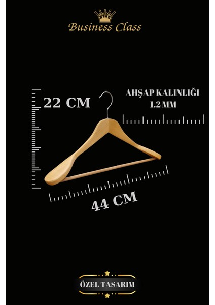Business Class 10 Adet 44 cm Italyan Kanca Masif Ahşap Takım Elbise Askısı Palto Askısı Ceket Askısı