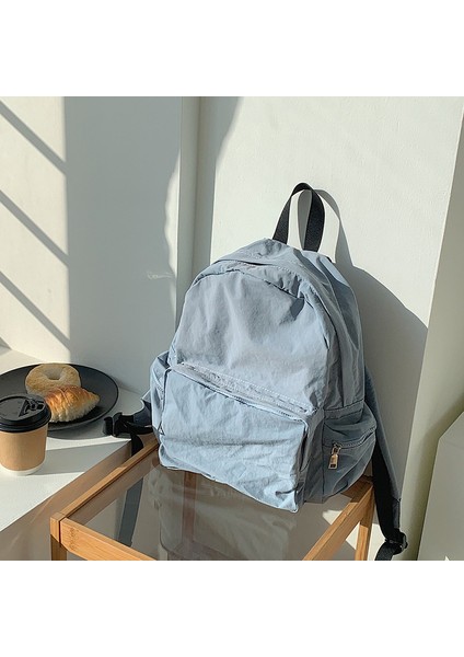 Rahat Sırt Çantası Büyük Kapasiteli Bez Çanta Harajuku Tarzı Üniversite Öğrencisi Sırt Çantası Düz Renk Basit Naylon Okul Çantası (Yurt Dışından)