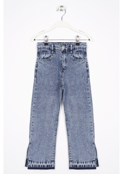 Yüksek Bel Paçası Yırtmaçlı Kız Çocuk Jean Pantolon