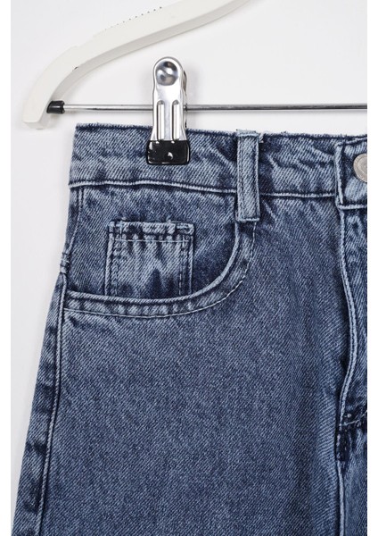 Yüksek Bel Paçası Yırtmaçlı Kız Çocuk Jean Pantolon