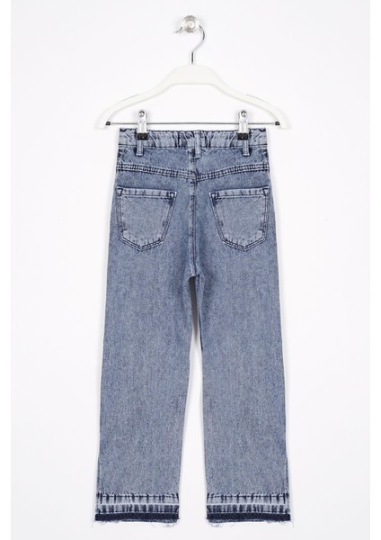 Yüksek Bel Paçası Yırtmaçlı Kız Çocuk Jean Pantolon